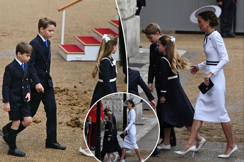 Kate Middleton’s Kids, Princess Charlotte, Prince George, and Prince Louis Coordinate in Navy Outfits at Trooping the Colour Event in 2024