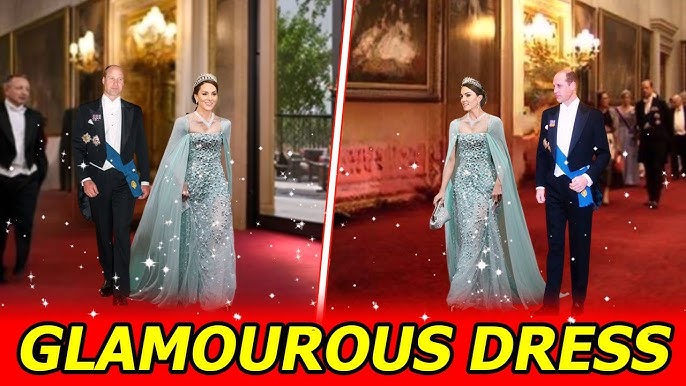 Princess Catherine Shines in Elegant Ice Blue Mermaid Gown and Stunning Tiara at Royal Banquet