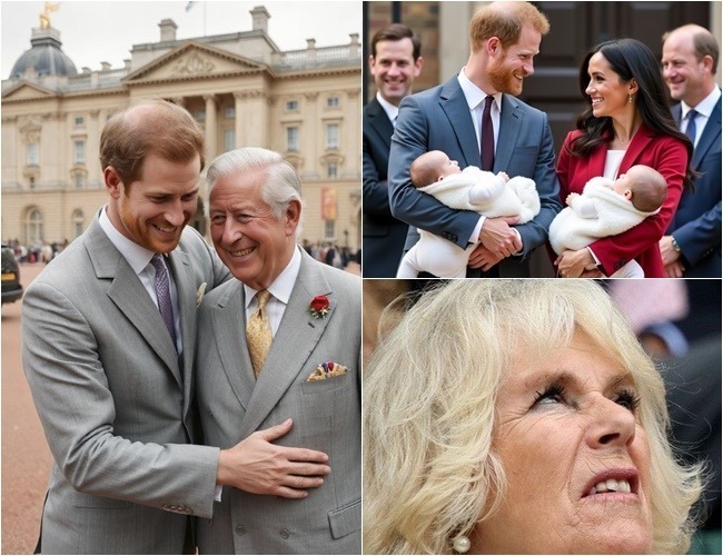 Royal reunion: Prince Harry brings Meghan and their twin princes back to apologize to King Charles, who joyfully grants them new titles—though Camilla is left fuming..